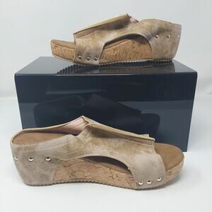 FME Womens Cork Wedge Slide Sandals Beige Open Toe Comfort Mules EU 42 US 11-12